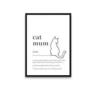 Definicja Cat Mum Print, Pomysł na prezent dla mamy/rodziców kota, Pomysł na prezent dla przyjaciela kochającego koty, Wydruk cyfrowy, Prezent dla miłośnika kotów, Prezent dla opiekuna kota, Zwierzęta domowe