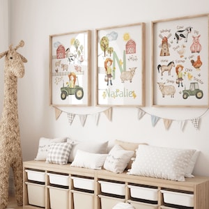 Mix & Match Farm Prints, Farm Yard, Animals Decor, Kids Prints, Nursery Prints, Farm Nursery, Personalised Farm Animal Print, Farmer Girl