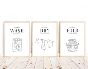 Set of 3 Calico Cat Funny Laundry Room Decor, Wash Dry Fold Signs ...