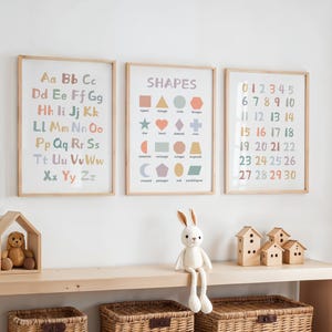 Educational Nursery Prints: ABC, Numbers, Shapes (Digital Download), Alphabet, Playroom Decor