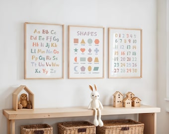 Educational Nursery Prints: ABC, Numbers, Shapes (Digital Download), Alphabet, Playroom Decor