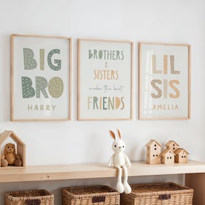 Láminas de hermanos y hermanas mejores amigos, decoración para sala de juegos, arte de pared para habitación infantil, póster para habitación de niños y niñas, arte de hermano mayor y hermana pequeña.