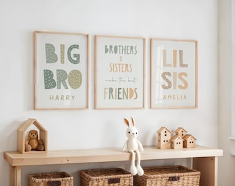 Brother and Sister Best Friends Prints, Playroom Decor, Sibling Nursery Wall Art, Boys and Girls Room Poster, Big Bro Lil Sis Art