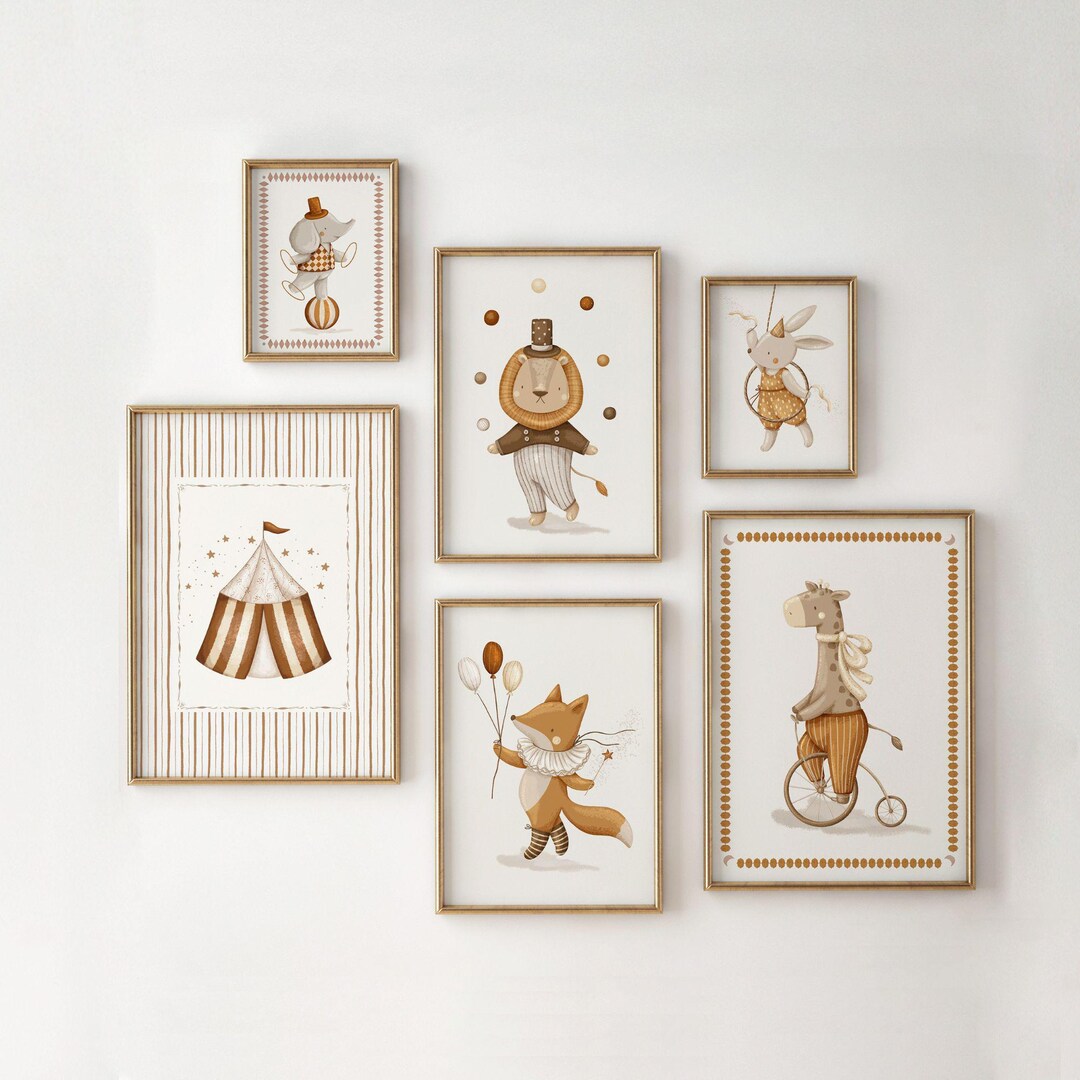 Vintage Circus Animal Prints, Nursery Wall Art Set Kids Playroom Decor ...