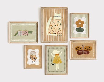 Retro Animal Nursery Prints: Mix & Match Kids Room Wall Art