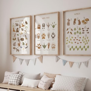 Waldland Alphabet und Zahlen Drucke, Alphabet Poster, ABC Druck, Digitaldrucke, 3er-Set, Lerndrucke, Kinderzimmer Kunst