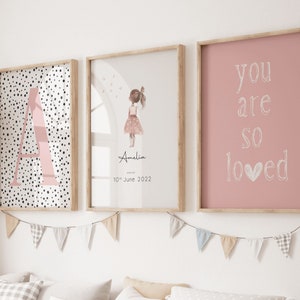 Custom Flowers Prints, Floral Nursery Wall Art, Boho, Baby girl Nursery Wall Art, Personalised Girls Room Decor, Playroom Pink Wall Art