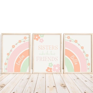 Le sorelle sono le migliori amiche, set di 3 stampe, arte murale personalizzata, camera da letto delle sorelle, decorazione murale per ragazze, stampe per fratelli, camera da letto condivisa