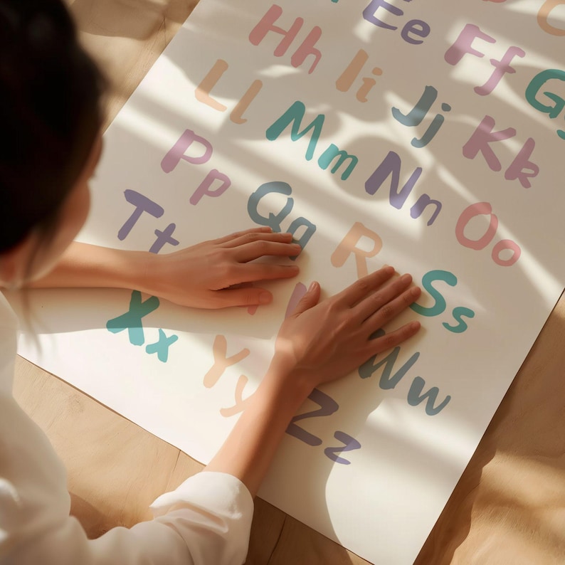 Set of 3 Educational Nursery Alphabet Prints: Numbers, Shapes Chart, ABC Poster, Playroom Decor, Wall Art for Kids image 9