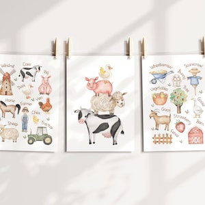 Set von 6 Digitaldruck, Bauernhof, Tiere Dekor, Kinder Drucke, Kinderzimmer Drucke, Bauernhof Kinderzimmer, Personalisierte Bauernhof Tierdruck, Digitaldruck