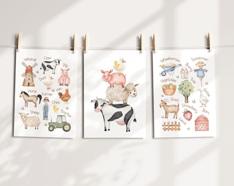 DIGITAL DOWNLOAD, Farm Animal Nursery Prints: Set of 6 Kids Room Decor