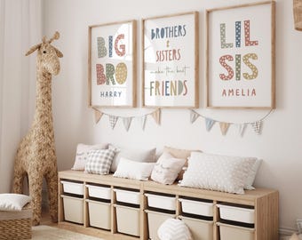 Láminas "Hermano y hermana son los mejores amigos", decoración para sala de juegos, arte mural para habitación infantil, póster para habitación de niños y niñas, hermano mayor y hermana pequeña.