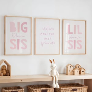 Personalised Sisters Prints, Girls Bedroom Wall Art, Set of 3, Playroom Decor, Nursery Posters, Shared room