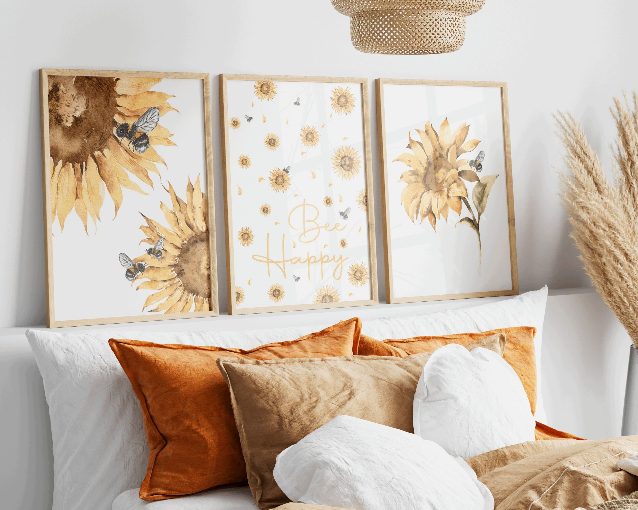 Watercolor Sunflower and Bee Print: Floral Wall Art