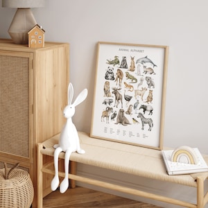 Alphabet Poster für Kinder, Poster mit Tieren, Kinderzimmer Poster, pädagogische Drucke, neutrales Dekor, ABC-Druck, Digitaldruck