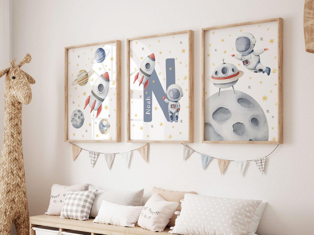 Personalised Space Print Set: Nursery Decor, Astronaut Theme Prints ...