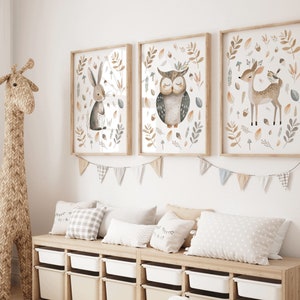 Stampe del bosco da abbinare, decorazioni con animali della foresta, stampe per bambini, stampe per camerette dei bambini, cameretta dei bambini del bosco, stampe con animali della foresta, decorazioni a tema foresta