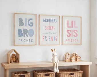 Láminas de "Hermano y Hermana se hacen mejores amigos", pósteres para dormitorio de hermanos, decoración de sala de juegos, hermanita, hermano mayor, arte de pared para habitación compartida