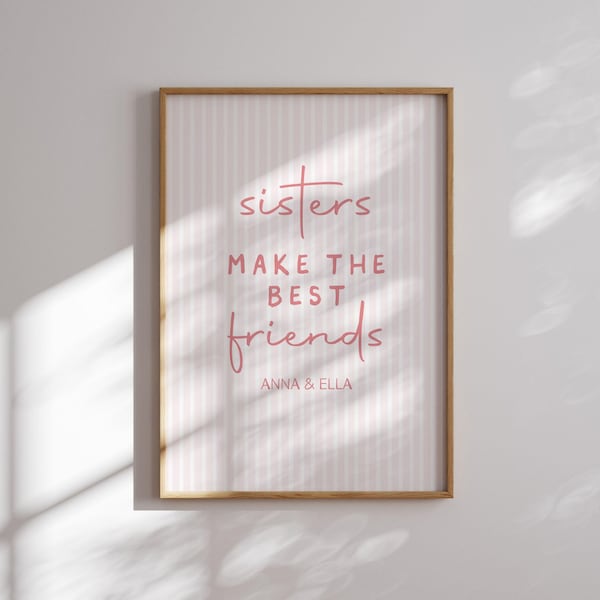 Girls Room Decor, Sisters Make Friends Print, Shared Kids Bedroom, Personalised gift, Nursery Striped Wall Art, Playroom Decor