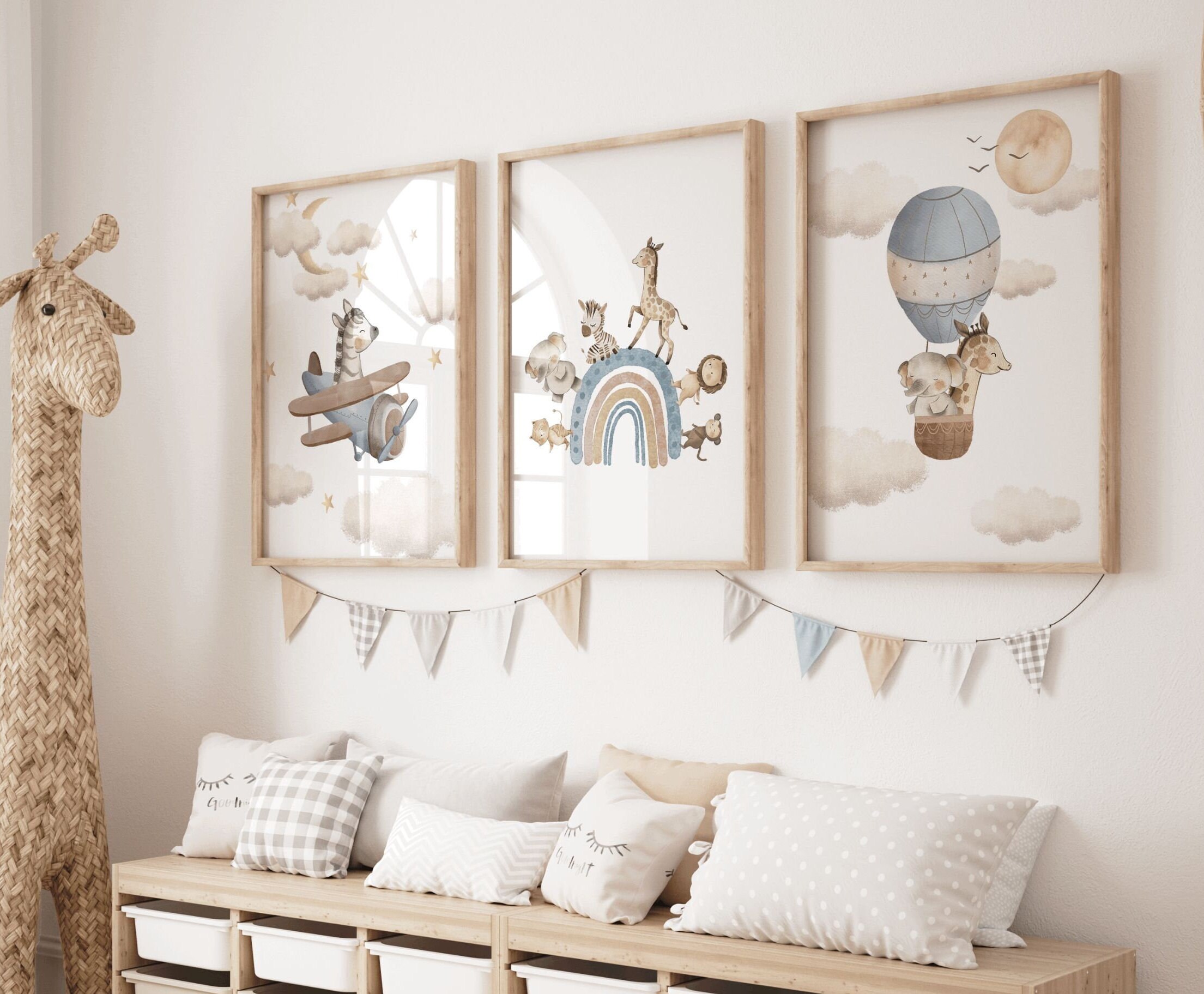 Safari Animal Nursery Prints: Boho Rainbow Wall Art, Set of 3