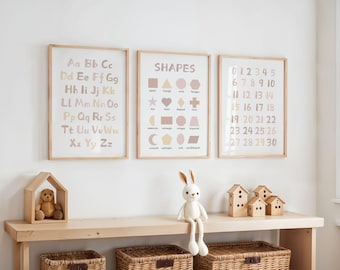Educational Nursery Prints: Alphabet, Numbers, Shapes -  Playroom Decor