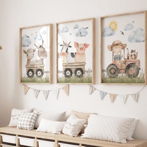Láminas de guardería de granja, patio de granja, decoración de animales, láminas para niños, láminas de guardería, guardería de granja, láminas de animales de granja, niño granjero, arte de granja, juego de pared