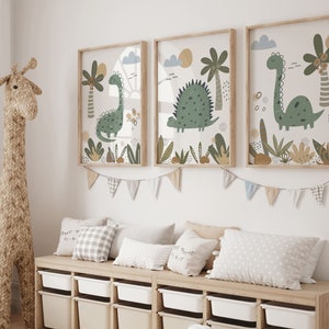 3er Set Dinosaurier Prints, Dinosaurier Druck, Dinosaurier Schlafzimmer Dekor Spielzimmer Dekor, Skandinavische Kinder Kunst, Kinderzimmer Wandkunst, Dino Kinderzimmer Dekor