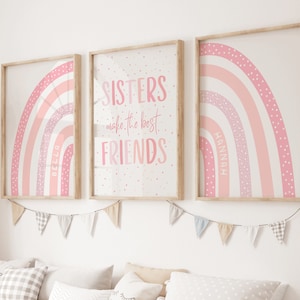 Sisters Make The Best Friends, Set of 3 Prints, Personalised Wall Art, Sisters Bedroom, Girls Wall Decor, Sibling Prints, Shared Bedroom