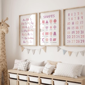 Alphabet-Karte, Zahlentafel, ABC-Poster, 3er-Set Kindergarten-Druck, Print für Kinder, Kindergarten-Dekor, Spielzimmer-Druck