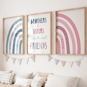 Brother and Sister Make Best Friends Prints, Sibling Prints, Shared Bedroom, Rainbow Nursery Prints, Names, Girls Bedroom, Boys Bedroom