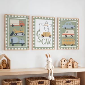Personalised Transport Prints Set: Scandi Kids Wall Art, Playroom Decor, Vehicle Nursery Posters, Custom Cars