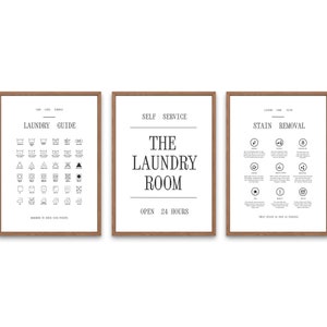 Laundry Room Prints: Washing Symbols & Stain Removal Guide (Digital Download)