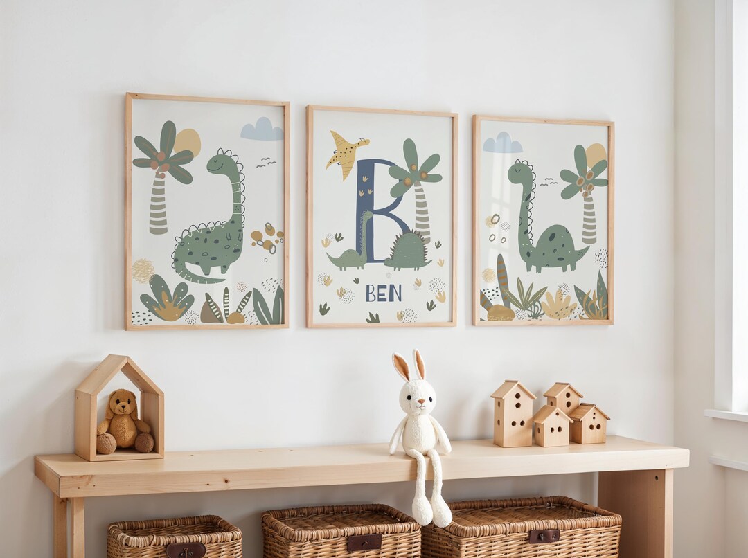 Personalised Dinosaur Prints Set: Scandi Kids Nursery Wall Art ...
