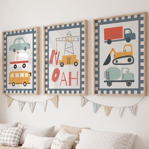 Auto und Transport Prints, 3er-Set Personalisierte Transport Poster, Fahrzeugdrucke, Autodruck, Spielzimmerdrucke, Scandi Kids, Wandkunst