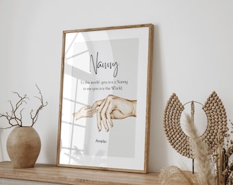 DIGITAL DOWNLOAD, Personalised Nanny Handprint Gift: Christmas or Birthday