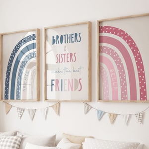 Brothers and Sisters Make The Best Friends, Set of 3 Rainbow Watercolour Prints, Personalised Art, Rainbow Prints, Sibling  Wall Decor
