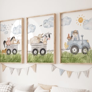 Farm Animals Nursery Prints: Watercolor Tractor Art (Digital Print)