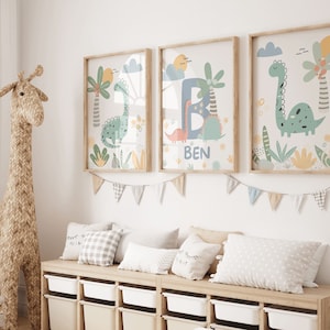 Personalisierte Dinosaurier Drucke Set: Skandinavische Kinderzimmer Kunst (Digital PDF)