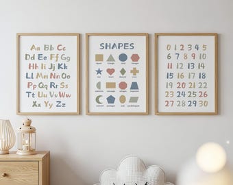 教育的な幼児向けプリント：アルファベット、数字、形（デジタルダウンロード）子供部屋とプレイルームの装飾