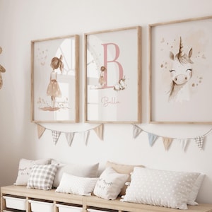 Personalised Unicorn Prints, Girls Bedroom Prints, Girls Room Decor, Ballerina Prints, Nursery, Girl Birthday, Unicorn Decor, Pink Wall Art