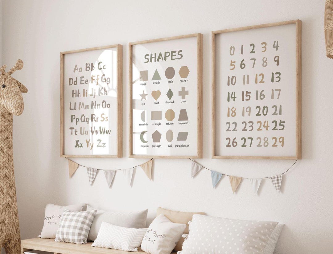 Digital Alphabet Chart, Numbers Chart, ABC Poster, Set of 3 Educational