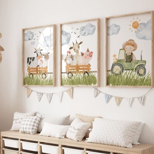 Boerderij kinderkamer prints, boerderij tuin, dieren decor, kinderprints, kinderprints, kinderdagverblijf prints, boerderij kinderkamer, boerderijdieren print, boerenjongen, boerderijkunst, wandset