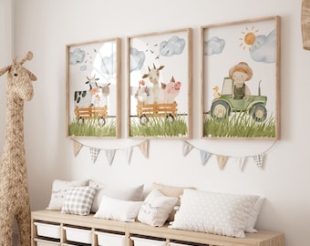 Farm Animals Nursery Prints: Watercolor Wall Art Set