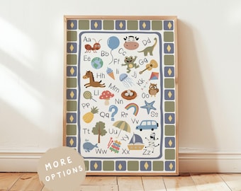 Alphabet Poster, ABC Nursery Print, Playroom Decor, Educational Kids Room Art, Colorful Wall Art, Learning Prints
