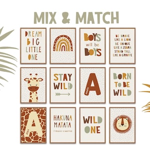 Safari Nursery Prints: Beige Background, Mix & Match Wall Art