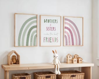 Rainbow Sibling Prints: Personalized Nursery Print, Brother & Sister Wall Art, Playroom Decor, Shared Bedroom Posters