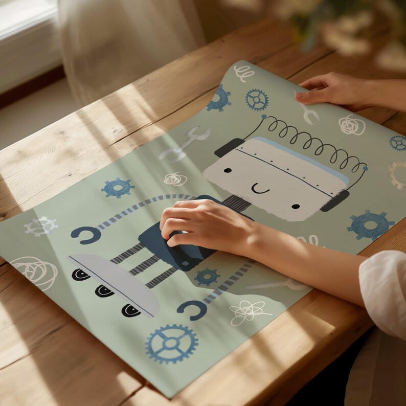 Personalized Robot Print Set: Scandi Kids Room Decor, Custom Nursery ...