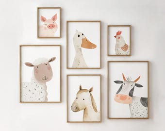 Farm Animal Nursery Prints Set: Mix & Match Kids Room Wall Art, Animals, Playroom Decor, Cow, Sheep, Pig, Duck, Horse, Chicken