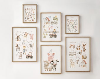 Farm Animals Nursery Alphabet Prints Set | Watercolor Farmhouse Decor, Playroom and Farmyard Wall Art