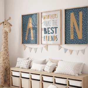 I fratelli realizzano le stampe dei migliori amici, stampe dei fratelli, camera da letto condivisa, stampa del nome dei bambini, sala giochi, camera da letto dei fratelli, camera da letto dei ragazzi, asilo nido